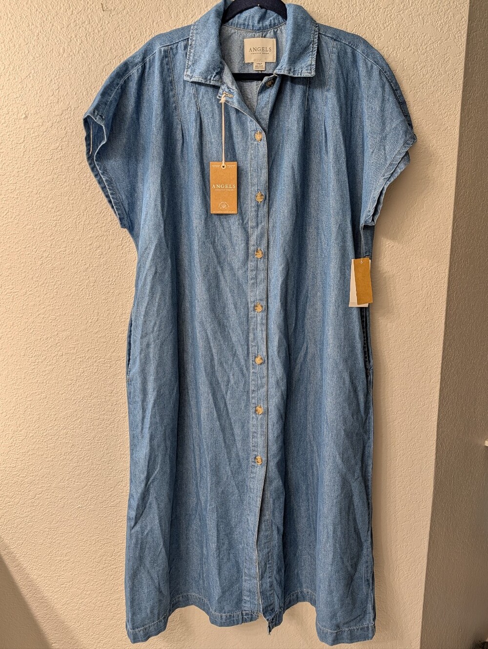Angels Forever Young Cotton Blend Button Down Short Sleeve Casual Midi Dress
